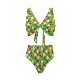 Ladybug Pattern Print Design 01 Chest Bowknot High Waisted Bikini Swimsuit