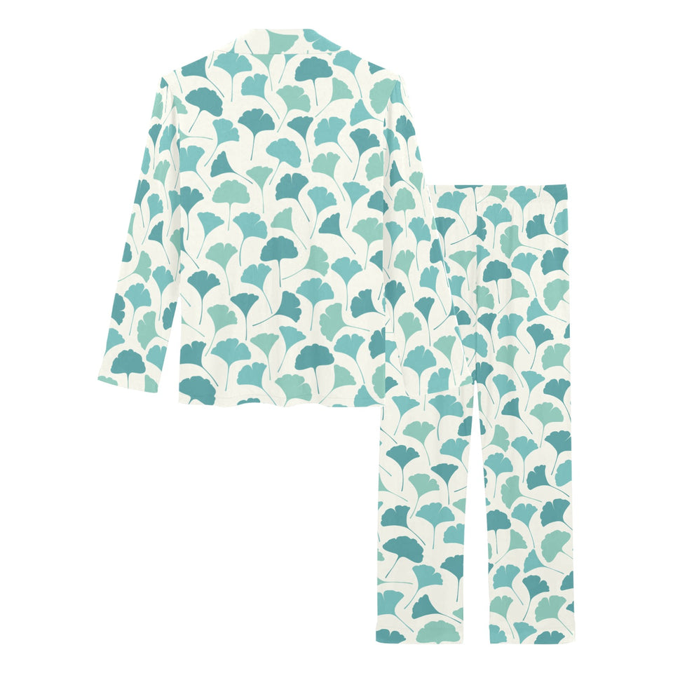 Green ginkgo leaves pattern Women's Long Pajama Set