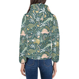 dinosaurs tropical leaves flower pattern Women's Padded Hooded Jacket