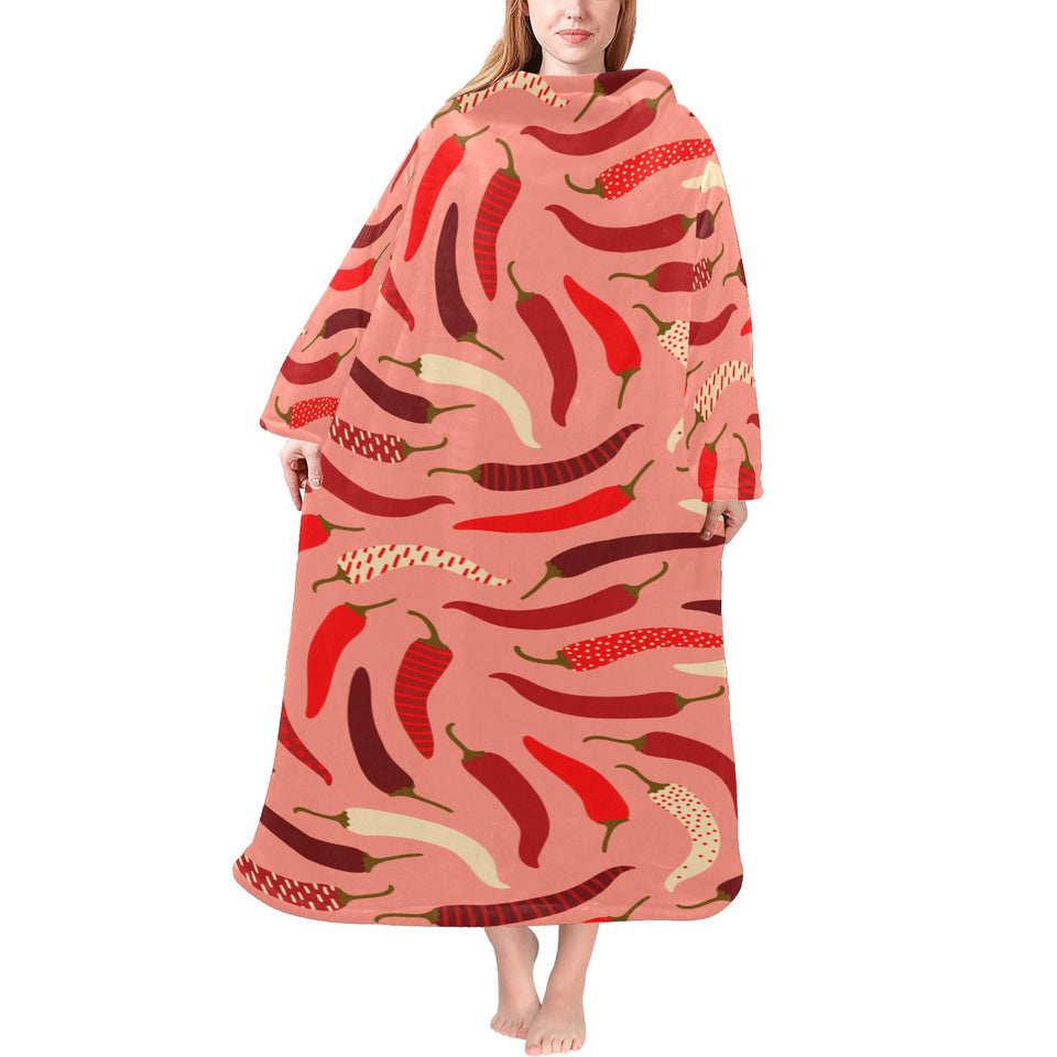 Beautiful Chili peppers pattern Blanket Robe with Sleeves