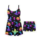 Colorful halloween background Chest Sexy Pleated Two Piece Swim Dress