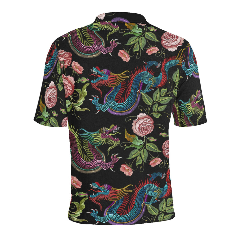 Dragons flower pattern Men's All Over Print Polo Shirt