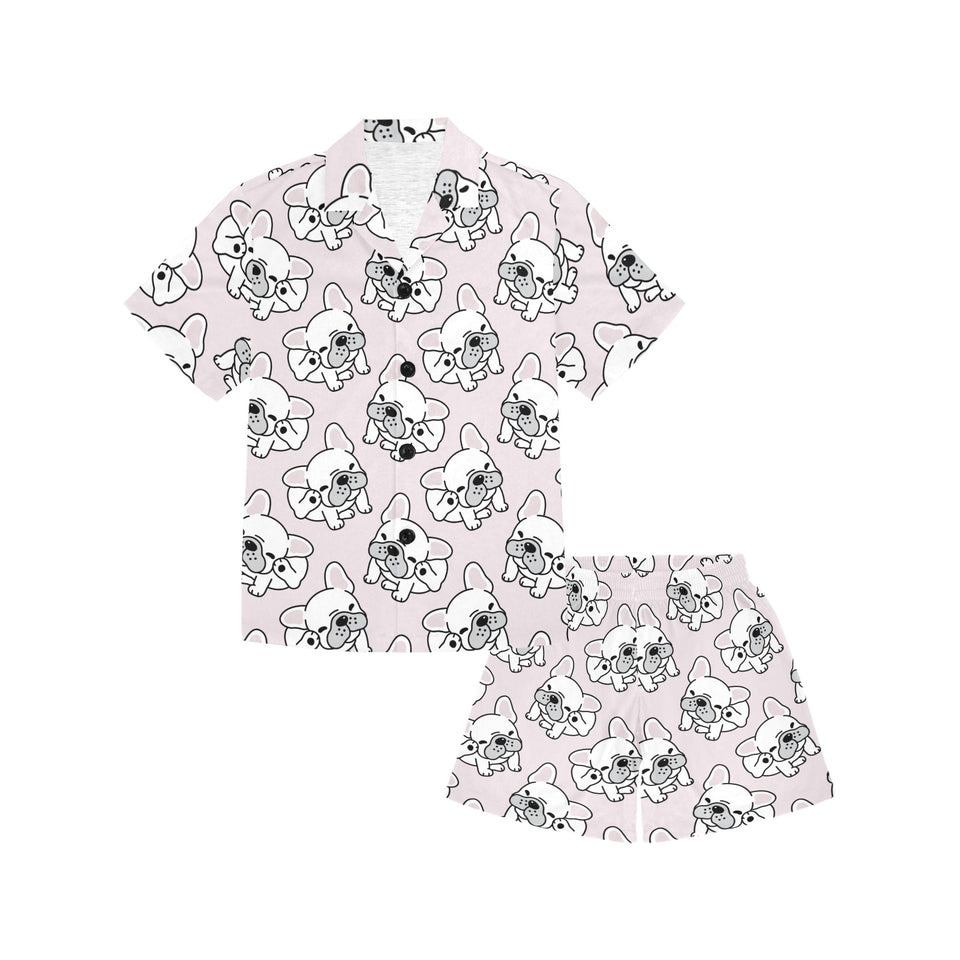 Cute french bulldog pattern Kids' Boys' Girls' V-Neck Short Pajama Set