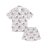 Cute french bulldog pattern Kids' Boys' Girls' V-Neck Short Pajama Set