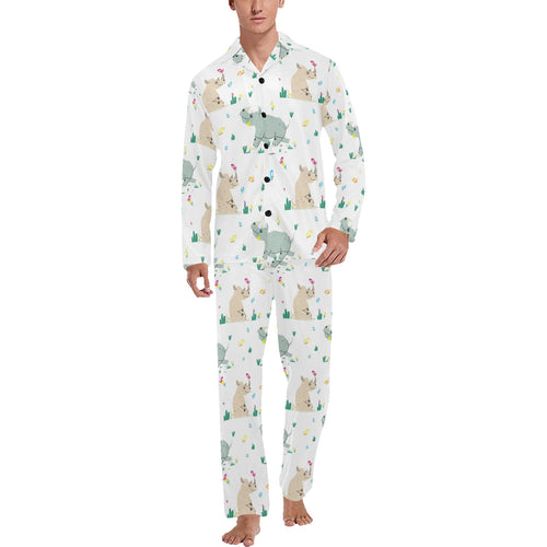 Cute Rhino pattern Men's Long Pajama Set