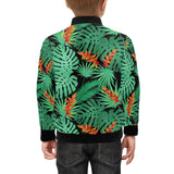 heliconia flower palm monstera leaves black backgr Kids' Boys' Girls' Bomber Jacket