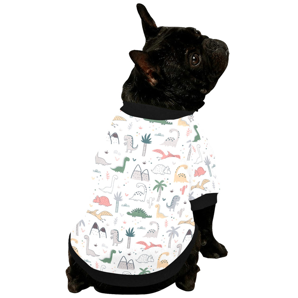 Cute cartoon dinosaurs tree pattern All Over Print Pet Dog Round Neck Fuzzy Shirt