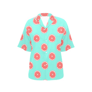 Grapefruit green background Women's All Over Print Hawaiian Shirt
