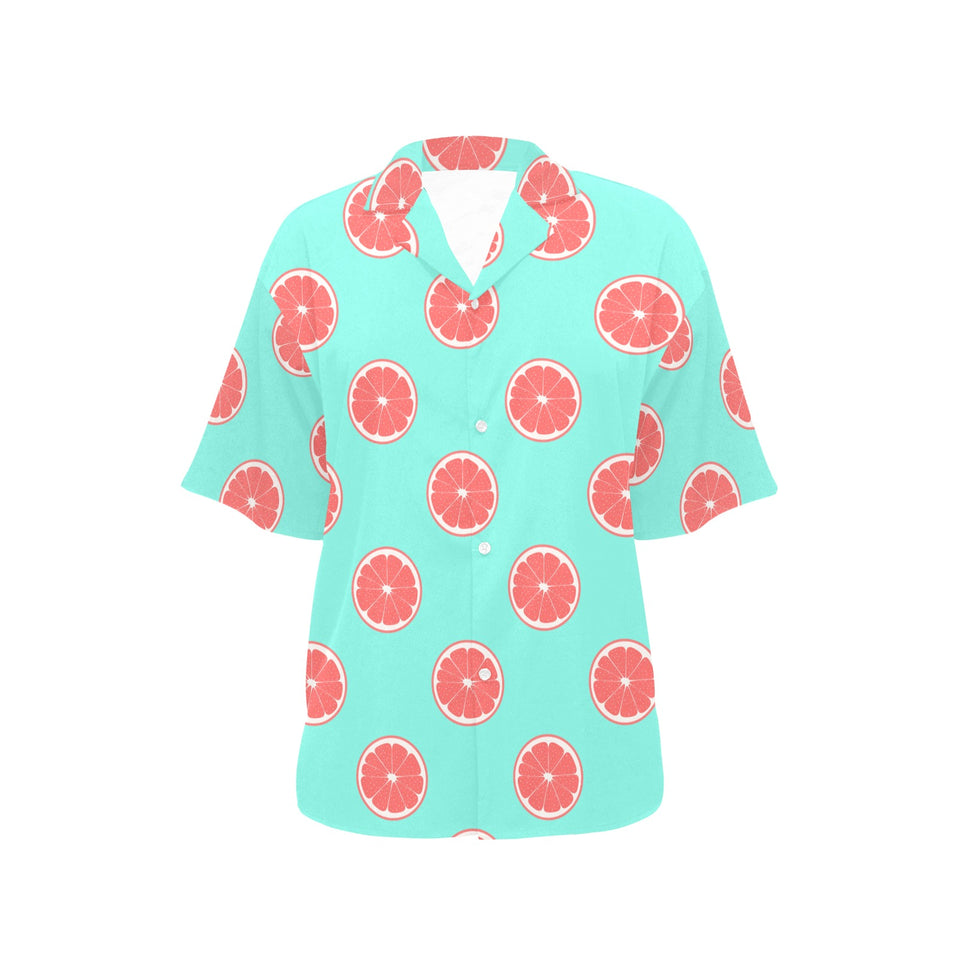 Grapefruit green background Women's All Over Print Hawaiian Shirt