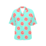 Grapefruit green background Women's All Over Print Hawaiian Shirt