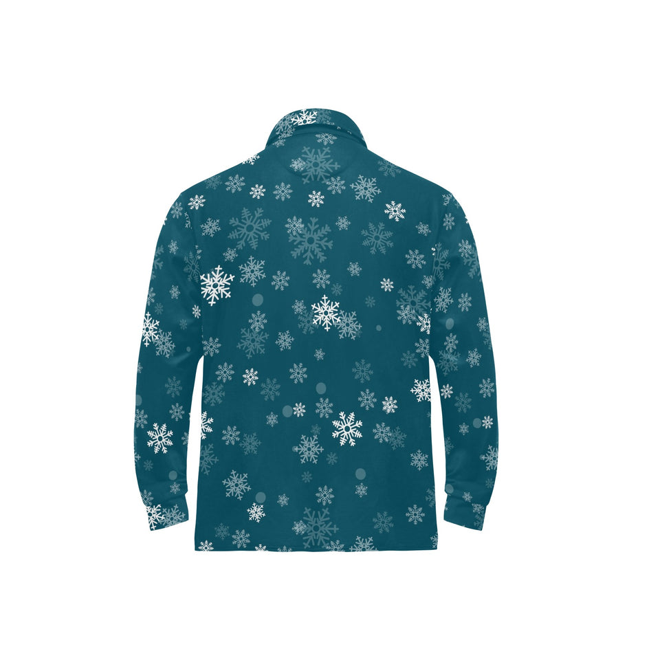 Snowflake pattern dark background Men's Long Sleeve Polo Shirt