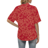 Gold dragons red background Women's All Over Print Hawaiian Shirt
