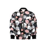 white swan blooming flower pattern Kids' Boys' Girls' Bomber Jacket