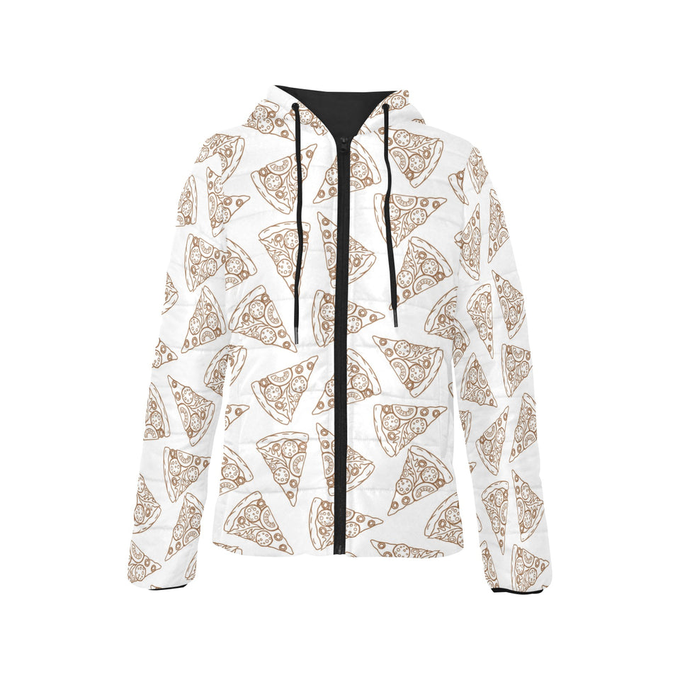Hand drawn pizza pattern Women's Padded Hooded Jacket