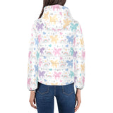 colorful unicorn rainbow heart pattern Women's Padded Hooded Jacket