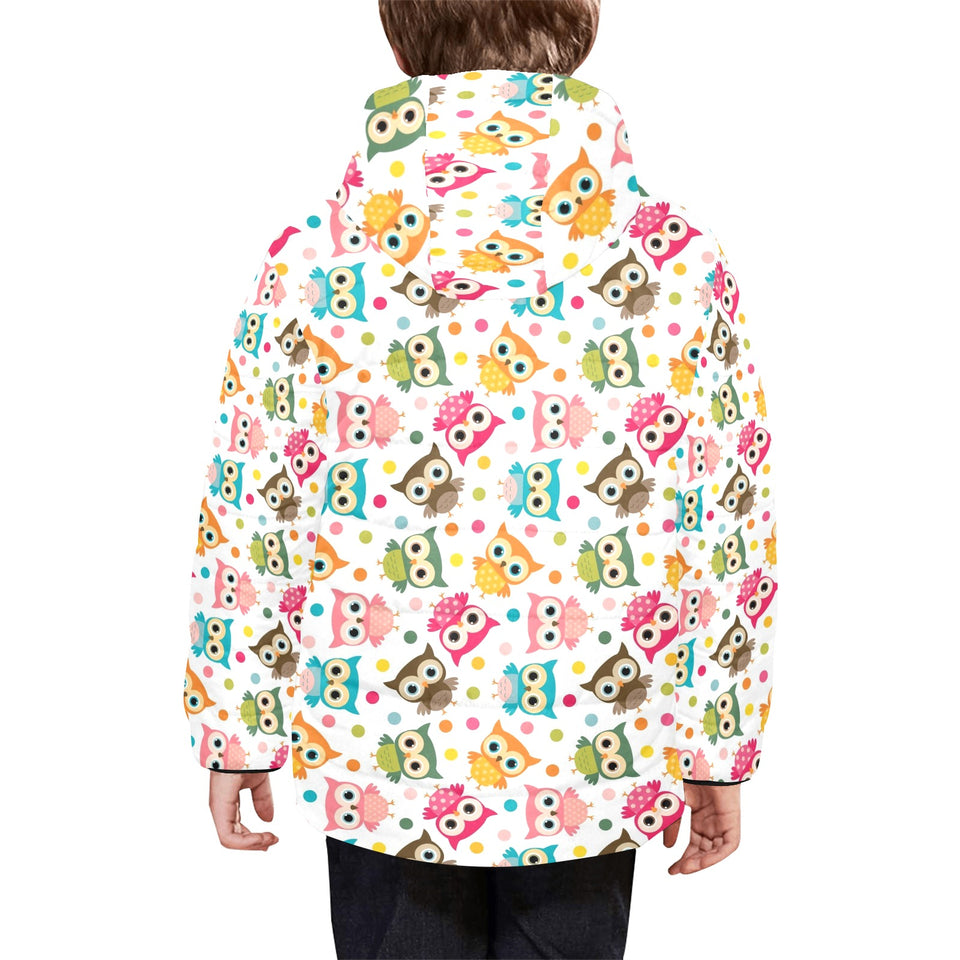Color cute owl pattern Kids' Boys' Girls' Padded Hooded Jacket
