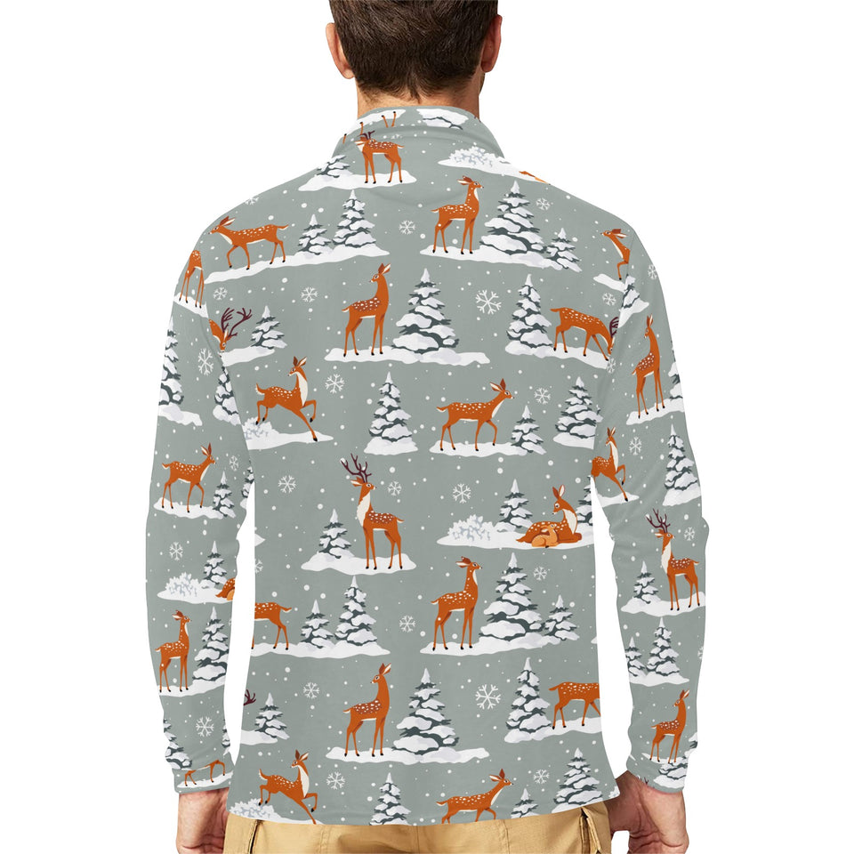 Beautiful deers Winter Christmas Men's Long Sleeve Polo Shirt