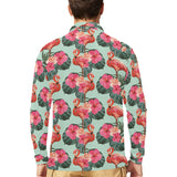 Beautiful flamingo tropical palm leaves hibiscus p Men's Long Sleeve Polo Shirt