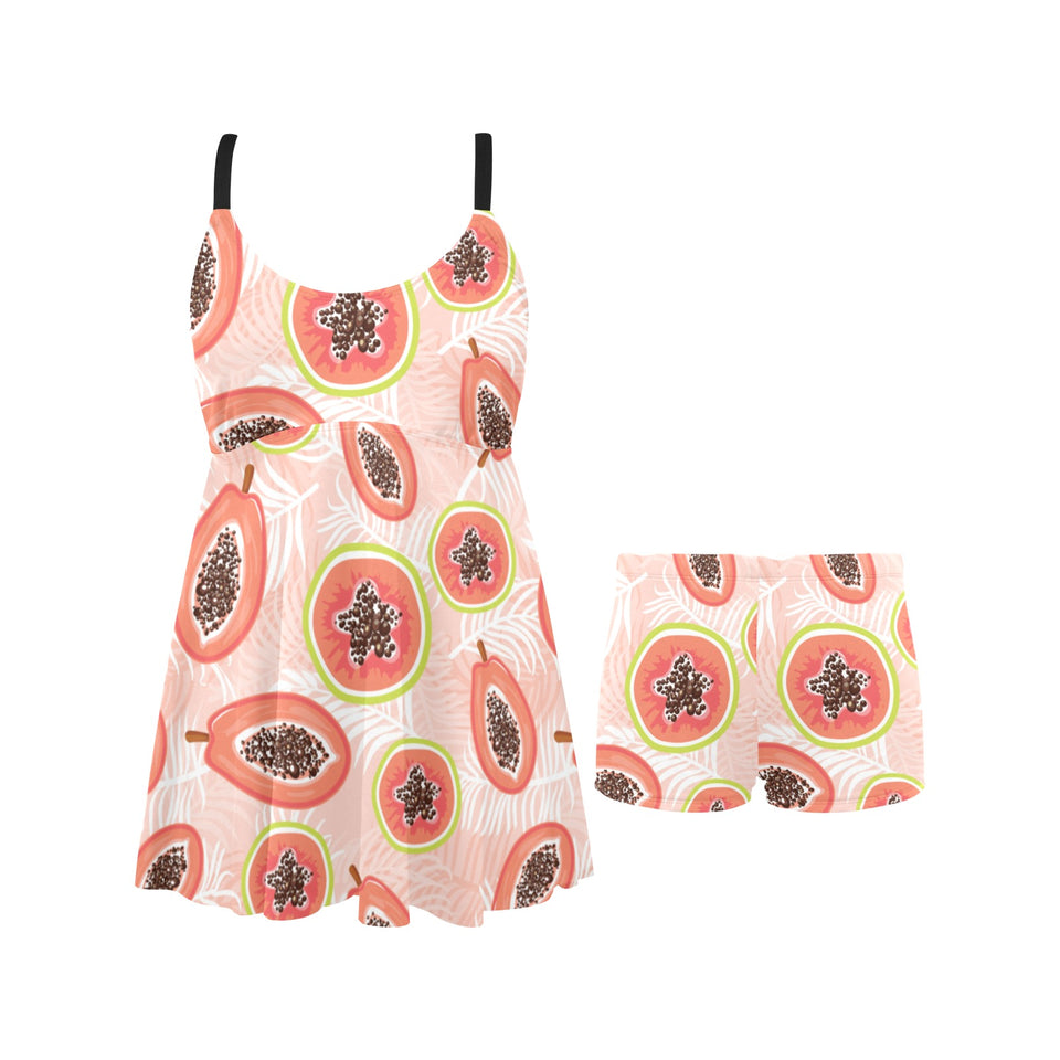 papaya leaves pattern Chest Sexy Pleated Two Piece Swim Dress