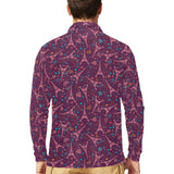 Eiffel Tower Heart Pattern Print Design 04 Men's Long Sleeve Polo Shirt