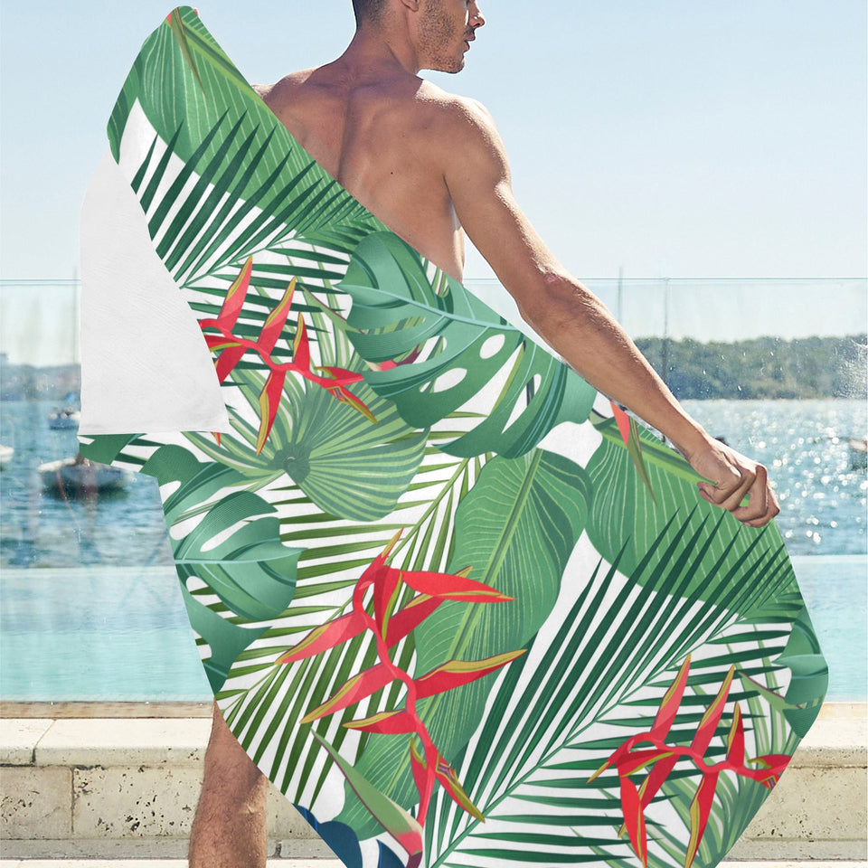 heliconia palm and monstera leaves pattern Beach Towel