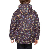 Hummingbird Pattern Print Design 04 Kids' Boys' Girls' Padded Hooded Jacket