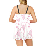 Hand drawn ice cream pattern Chest Sexy Pleated Two Piece Swim Dress