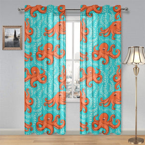 Octopus turquoise background Gauze Curtain