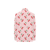 cherry pattern pink background Women's Long Sleeve Polo Shirt