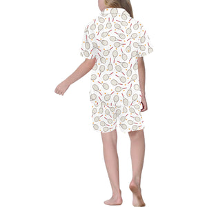 Tennis Pattern Print Design 04 Kids' Boys' Girls' V-Neck Short Pajama Set