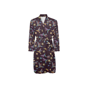 Hummingbird Pattern Print Design 04 Men's Long Sleeve Belted Night Robe