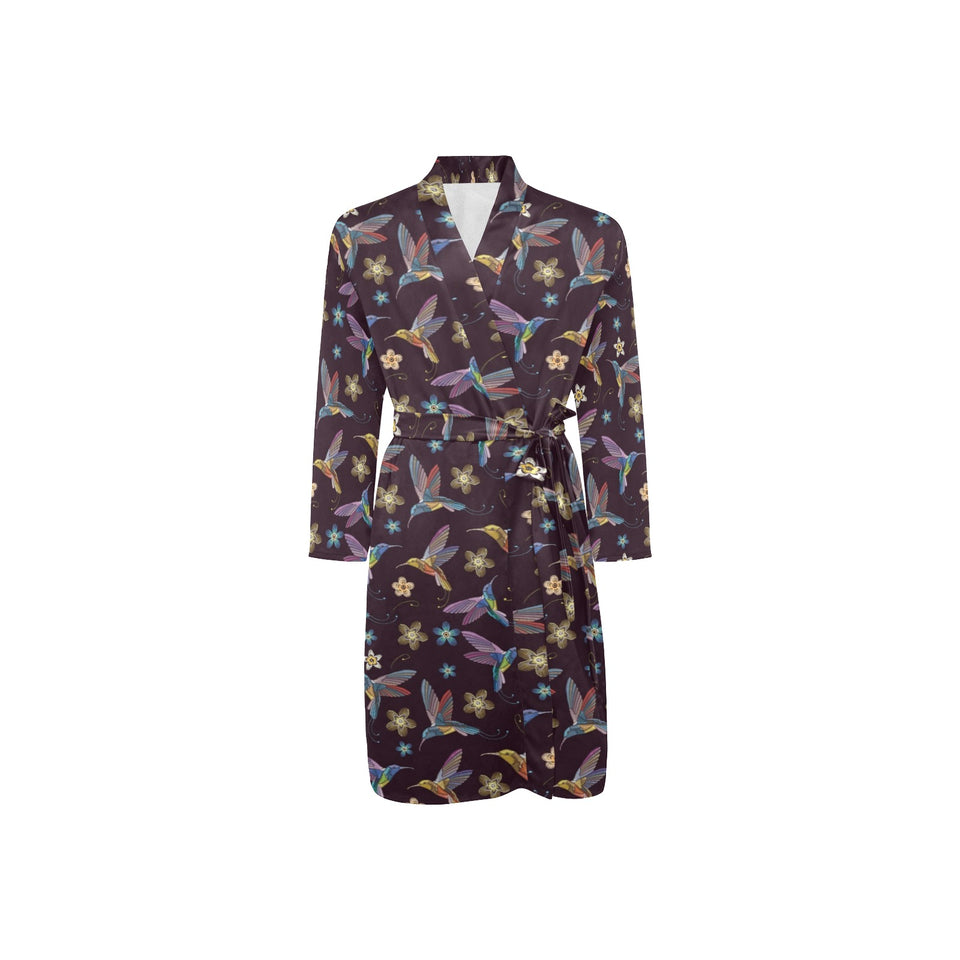 Hummingbird Pattern Print Design 04 Men's Long Sleeve Belted Night Robe
