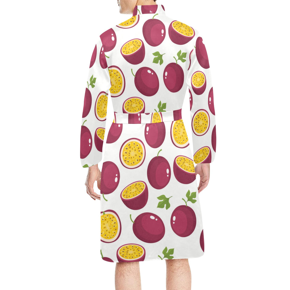 Passion fruit design pattern Men's Long Sleeve Belted Night Robe