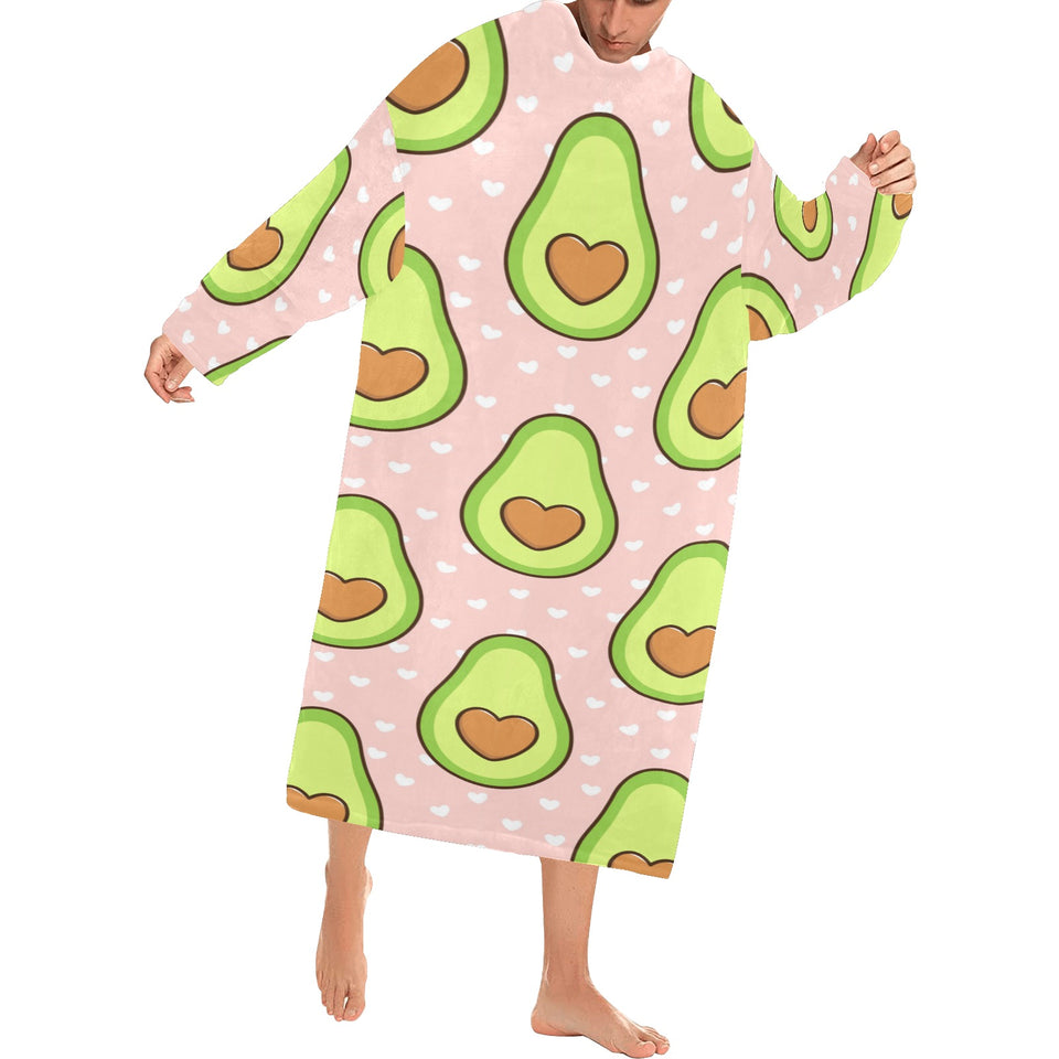 Avocado heart pink background Blanket Robe with Sleeves