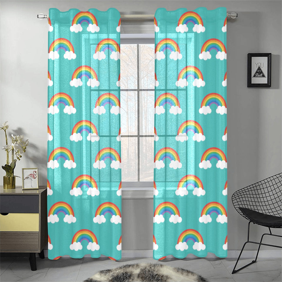 Rainbow pattern green background Gauze Curtain