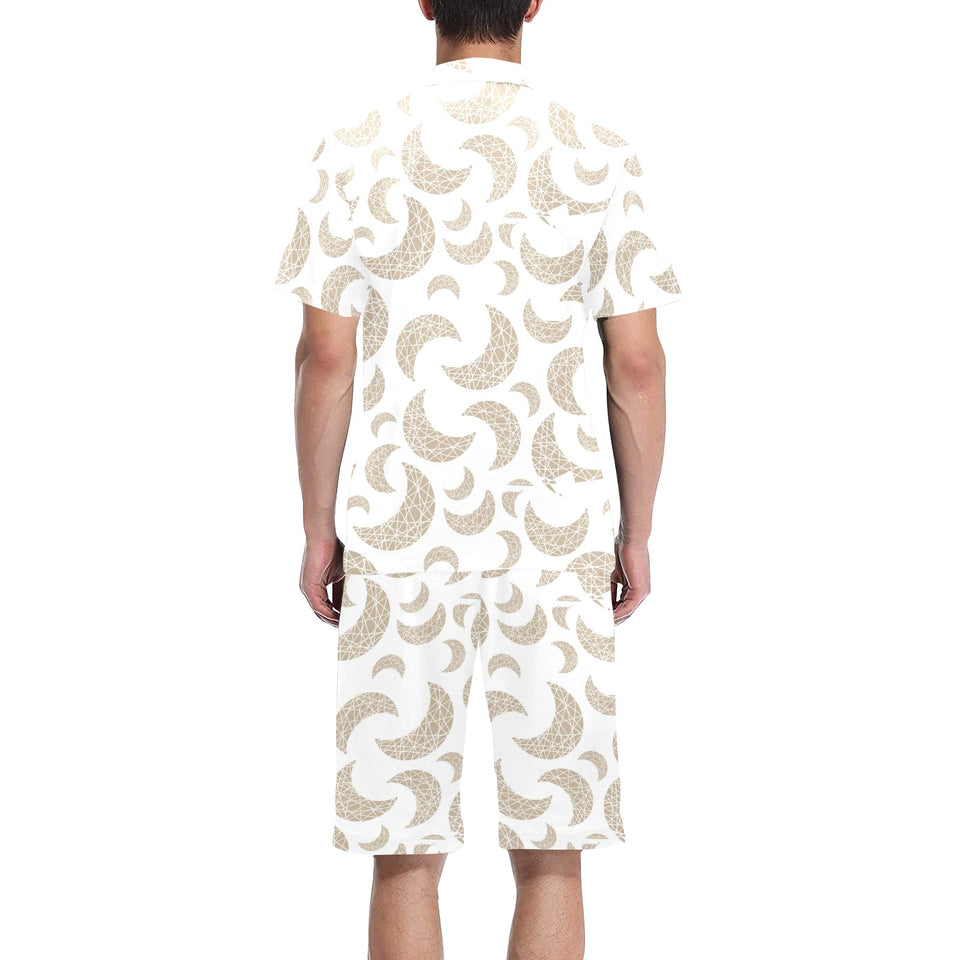 Cool gold moon abstract pattern Men's V-Neck Short Pajama Set