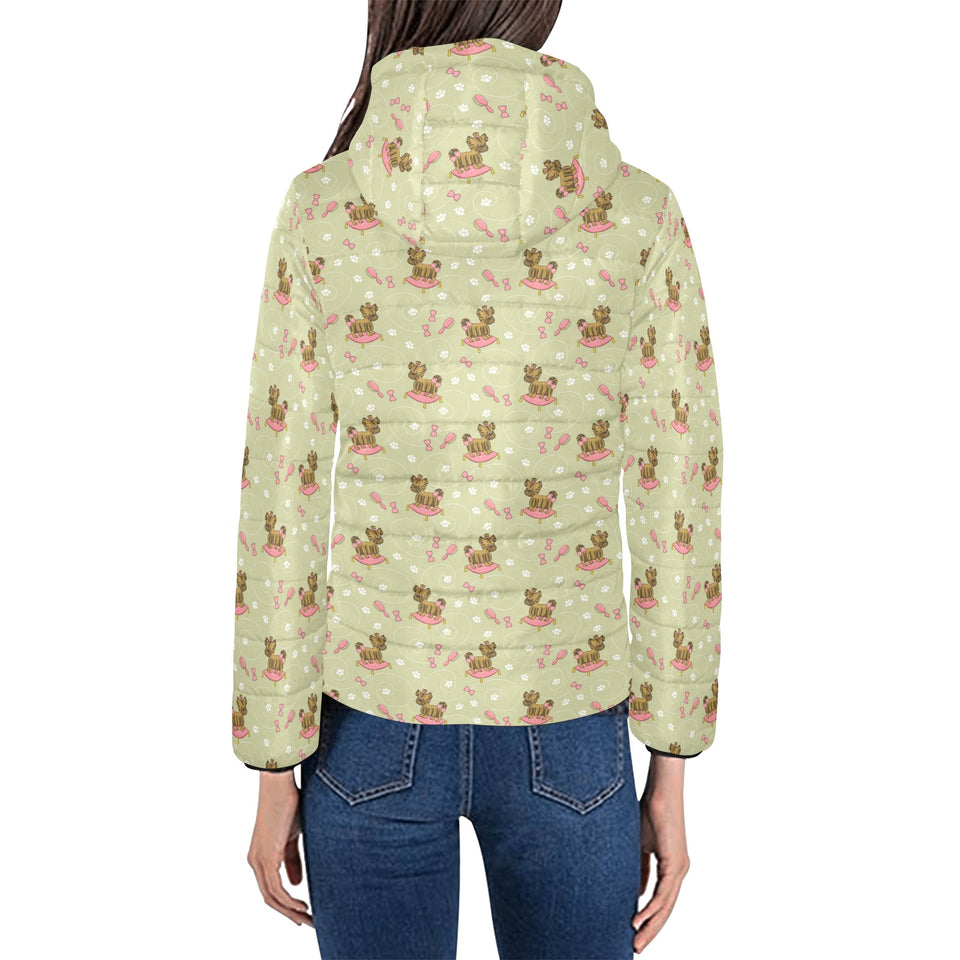 Yorkshire Terrier Pattern Print Design 01 Women's Padded Hooded Jacket