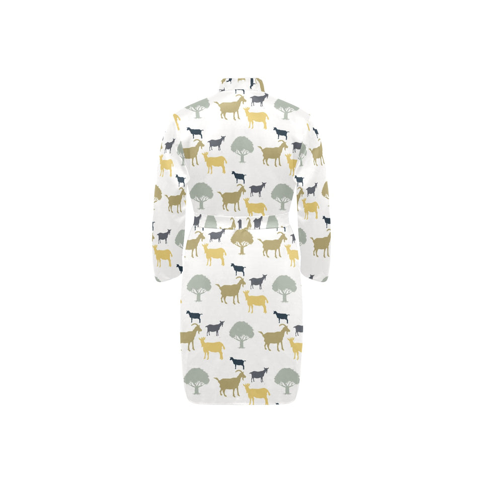 Silhouettes of goat and tree pattern Men's Long Sleeve Belted Night Robe
