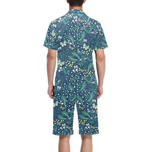 butterfly leaves pattern Men's V-Neck Short Pajama Set
