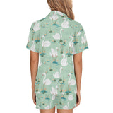 White swan lake pattern Women's V-Neck Short Pajama Set