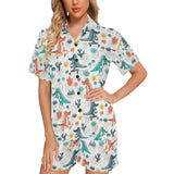 Cute Crocodile Pattern Women's V-Neck Short Pajama Set