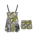 Hand drawn dragonfly pattern Chest Sexy Pleated Two Piece Swim Dress