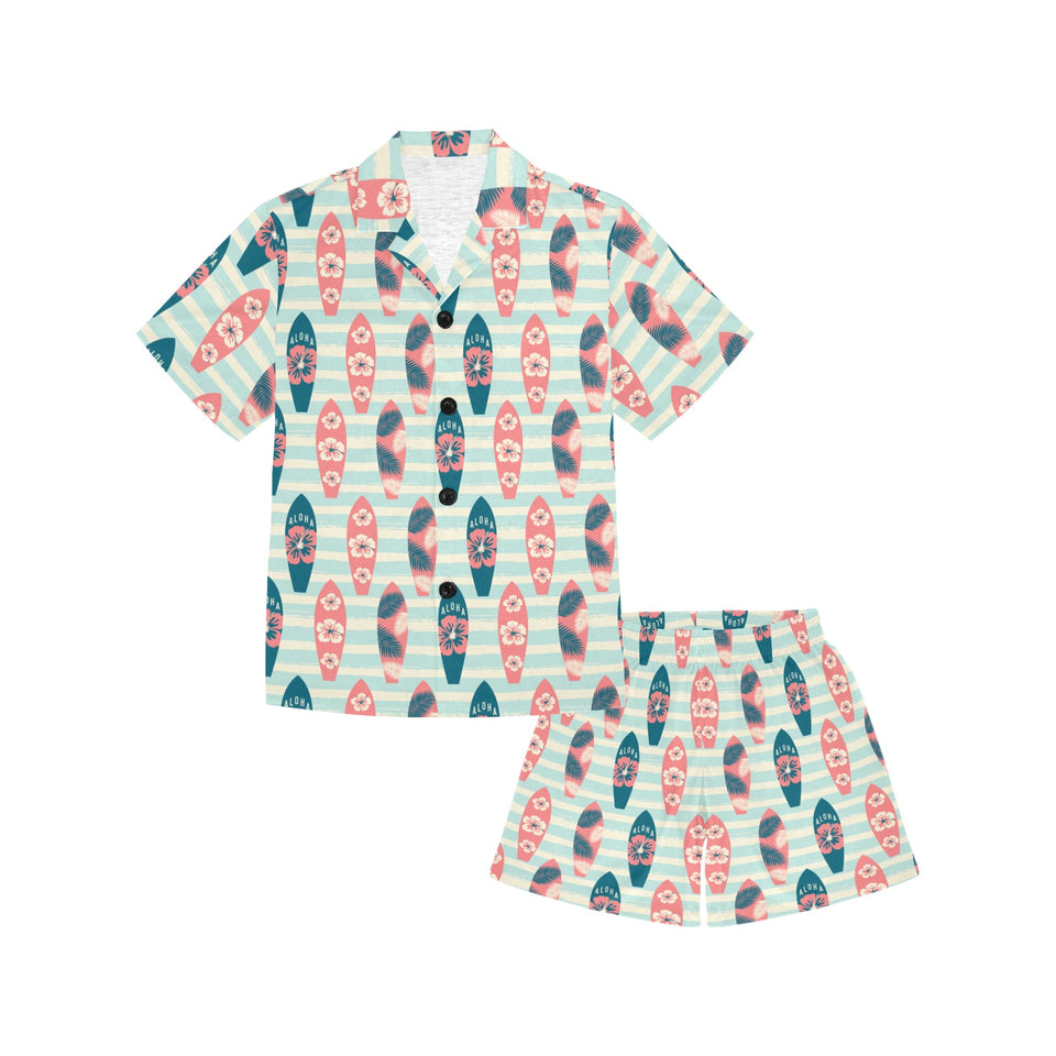 Surfboard Pattern Print Design 02 Kids' Boys' Girls' V-Neck Short Pajama Set