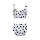 Swallow Pattern Print Design 03 Chest Bowknot High Waisted Bikini Swimsuit