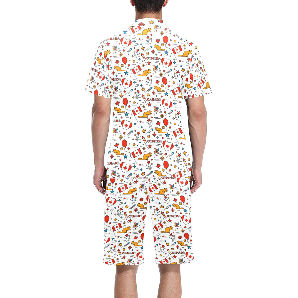 Canada Pattern Print Design 03 Men's V-Neck Short Pajama Set