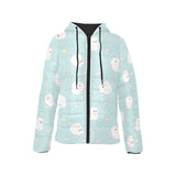 White cute hamsters heart pattern Women's Padded Hooded Jacket
