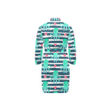 Cute octopuses heart striped background Men's Long Sleeve Belted Night Robe