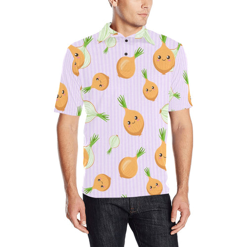 cute onions smiling faces purple background Men's All Over Print Polo Shirt