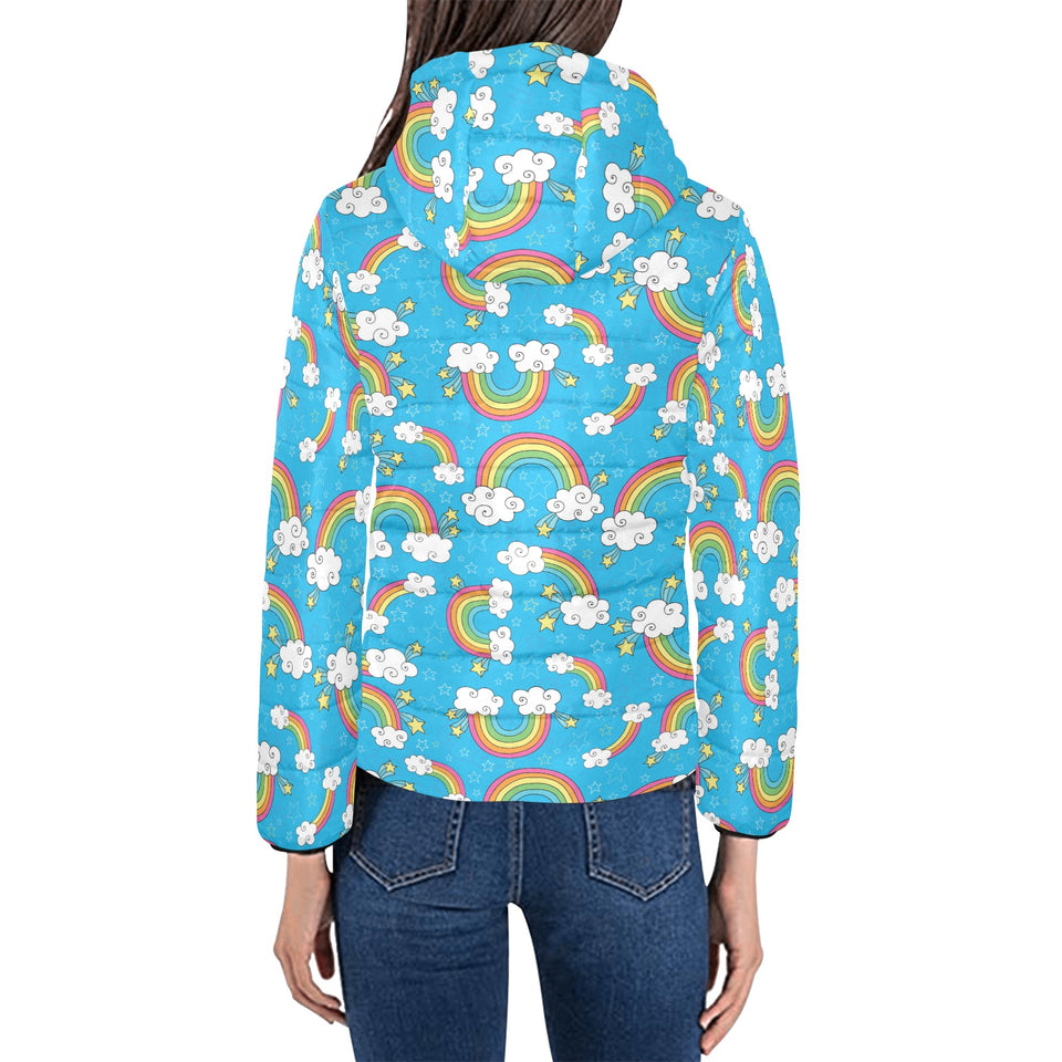 Rainbows Sky Clouds Pattern Women's Padded Hooded Jacket