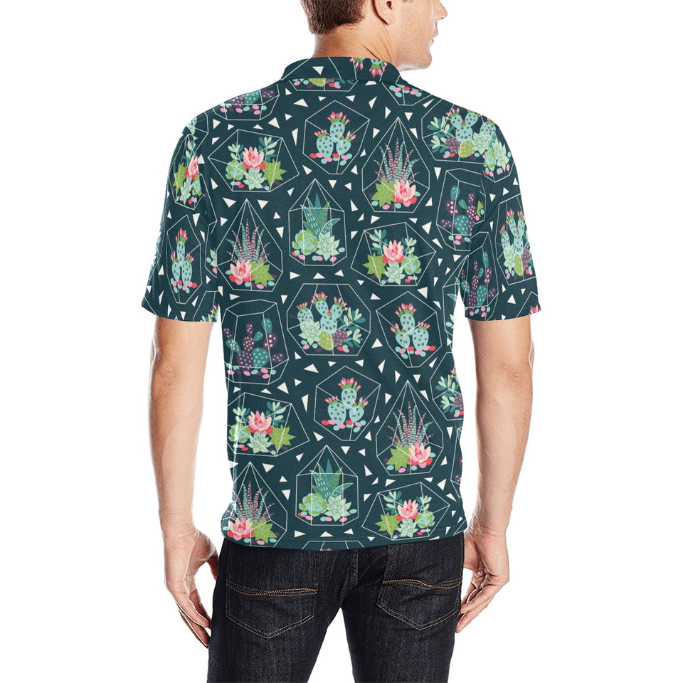 Cactus glass terrarium pattern Men's All Over Print Polo Shirt